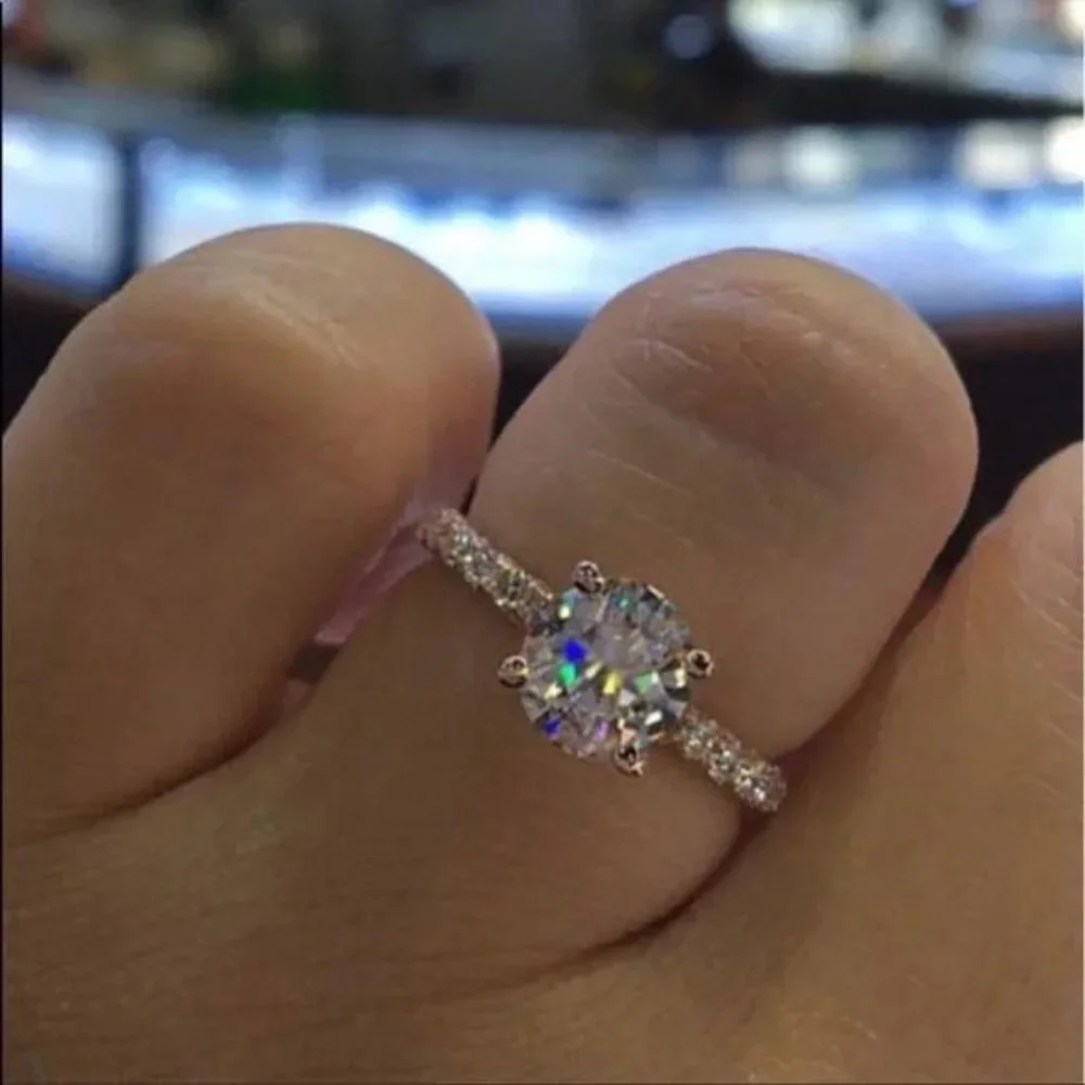 ENGAGEMENT 925 STERLING SILVER ROUND DIAMOND RING - Picture 1 of 3